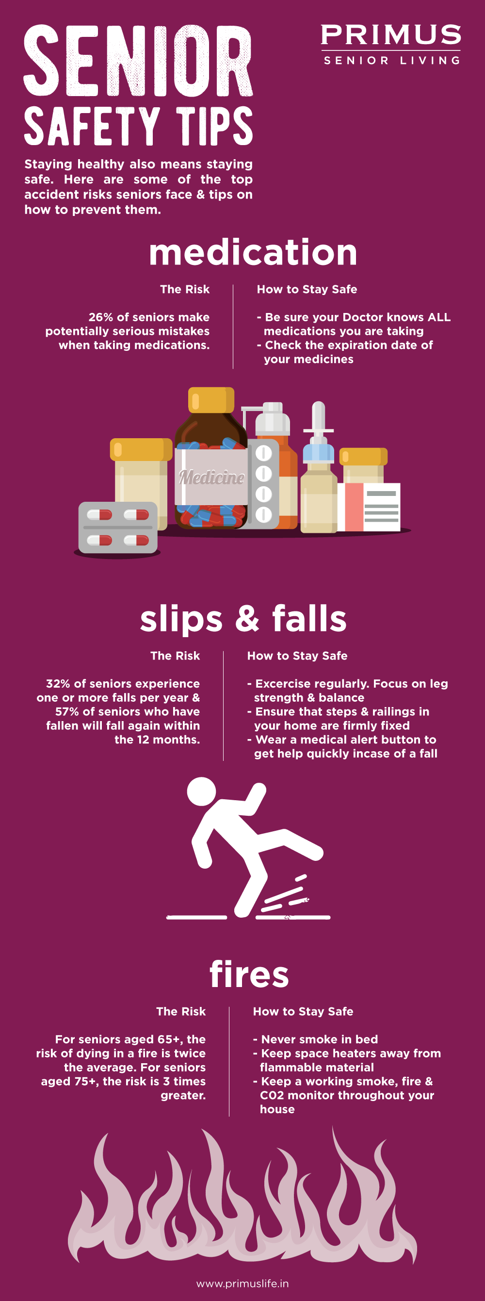 Primus Senior Living quick Safety Tips For Seniors Infographic